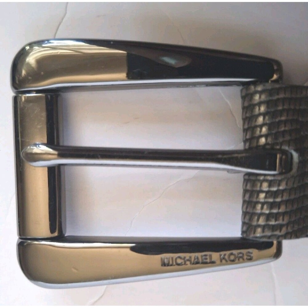 Michael Kors Leather Belt Large Silver Textured  Statement Belt Classic Designer - Picture 5 of 9